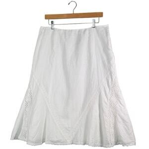 White Linen A-Line Skirt Lace Panels Size 12 Boho Coastal Clean Girl